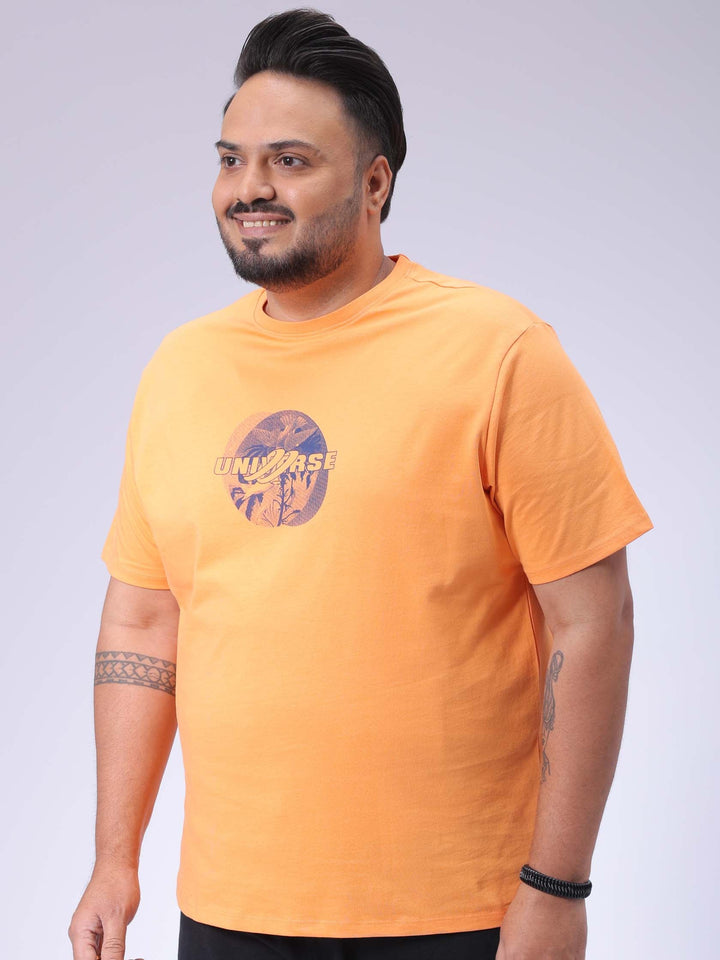 Men's Plus Size Orange Regular Fit Back Printed T-Shirt