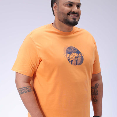 Men's Plus Size Orange Regular Fit Back Printed T-Shirt