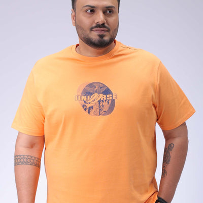 Men's Plus Size Orange Regular Fit Back Printed T-Shirt