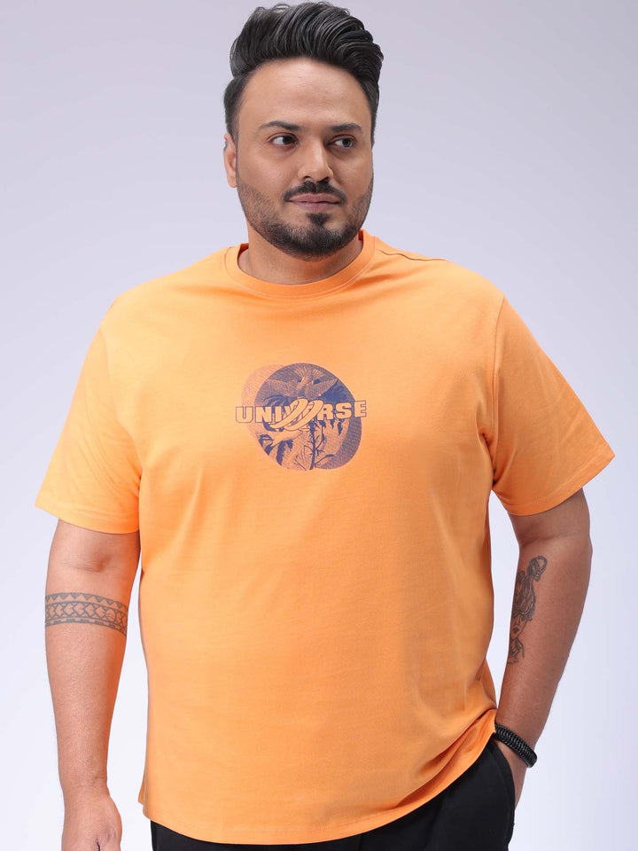 Men's Plus Size Orange Regular Fit Back Printed T-Shirt