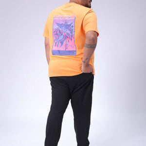 Men's Plus Size Orange Regular Fit Back Printed T-Shirt