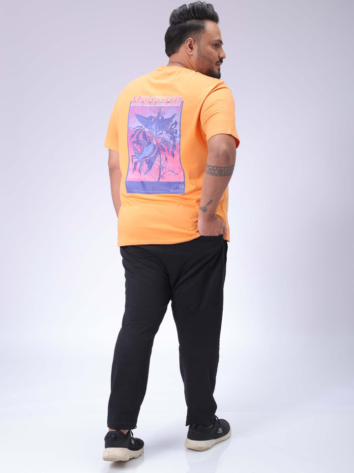 Men's Plus Size Orange Regular Fit Back Printed T-Shirt