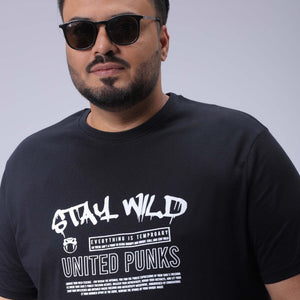Men's Plus Size Black Regular Fit Printed T-Shirt