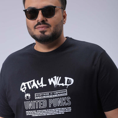 Men's Plus Size Black Regular Fit Printed T-Shirt