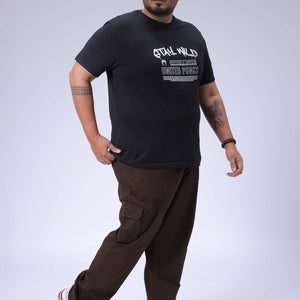 Men's Plus Size Black Regular Fit Printed T-Shirt
