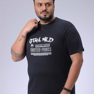 Men's Plus Size Black Regular Fit Printed T-Shirt