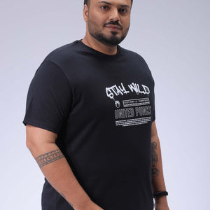 Men's Plus Size Black Regular Fit Printed T-Shirt
