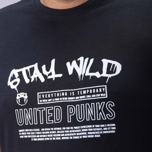 Men's Plus Size Black Regular Fit Printed T-Shirt