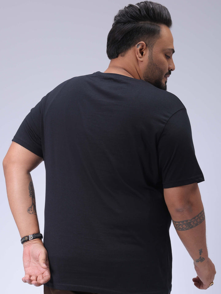 Men's Plus Size Black Regular Fit Printed T-Shirt