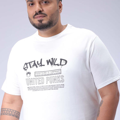 Men's Plus Size White Regular Fit Printed T-Shirt