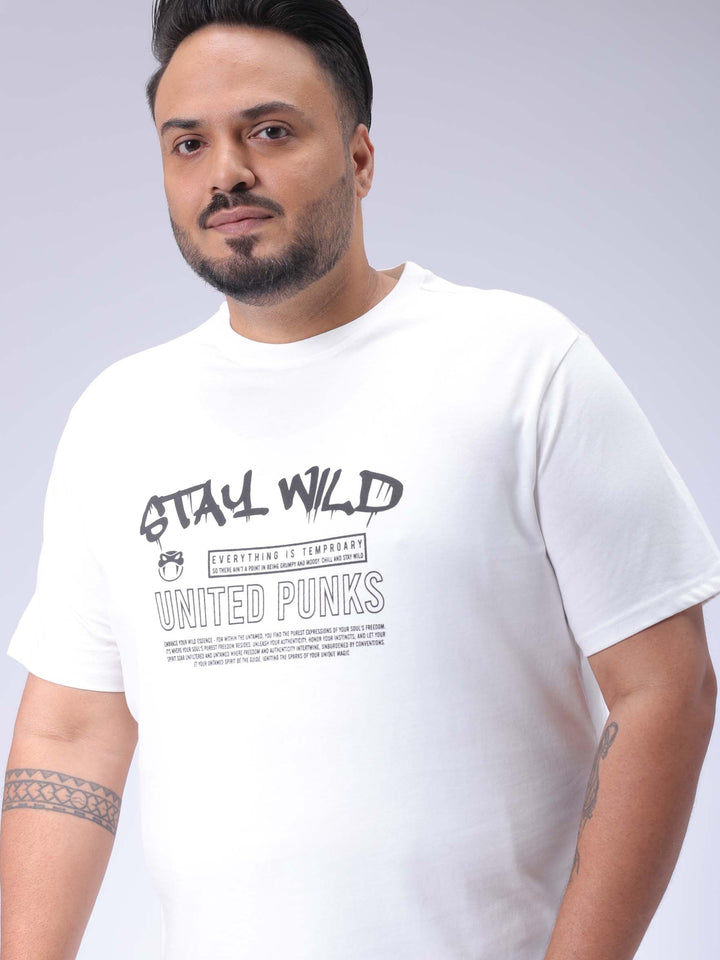 Men's Plus Size White Regular Fit Printed T-Shirt