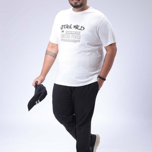 Men's Plus Size White Regular Fit Printed T-Shirt