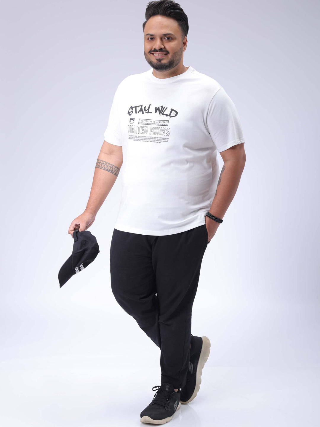 Men's Plus Size White Regular Fit Printed T-Shirt