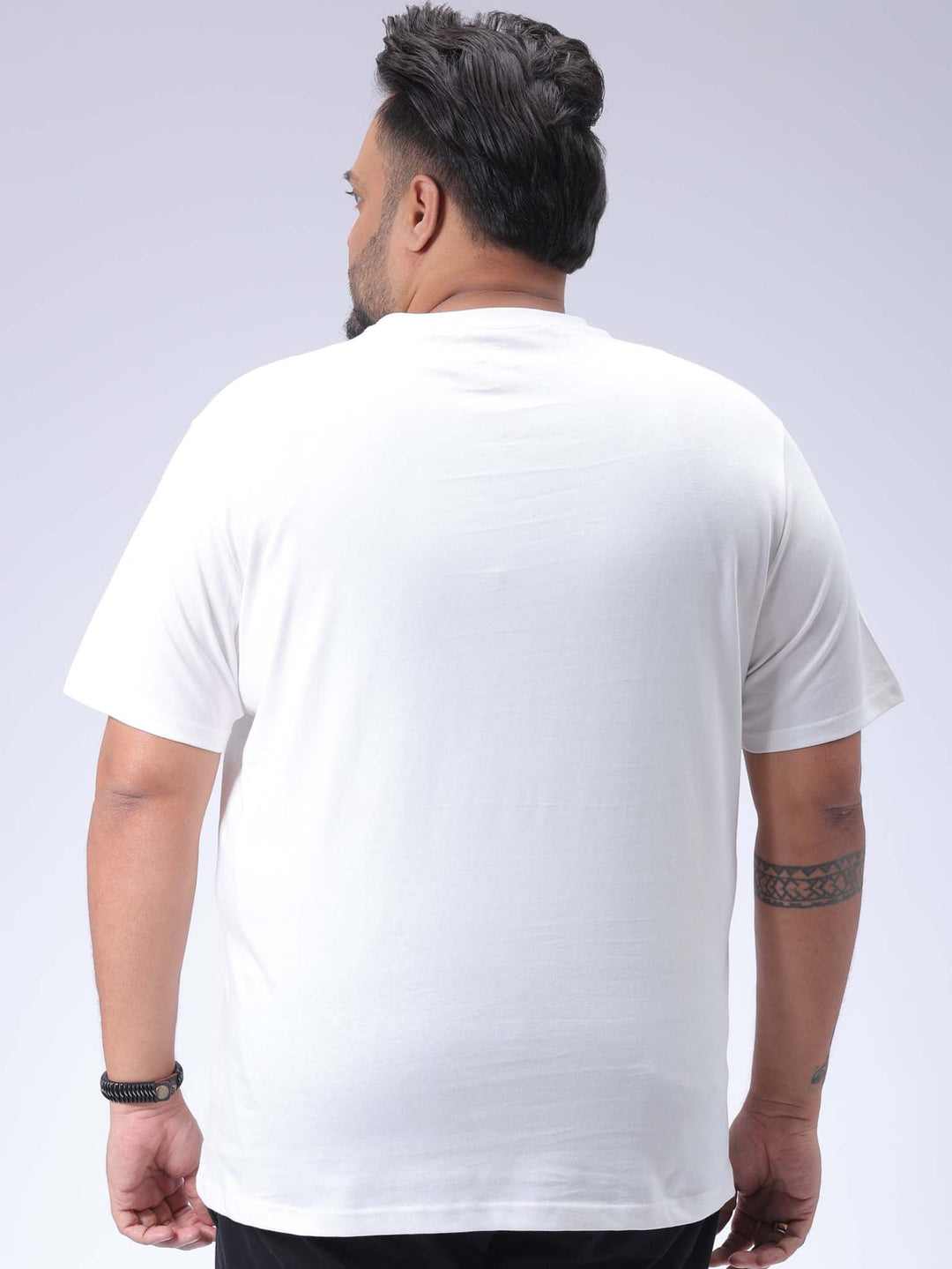 Men's Plus Size White Regular Fit Printed T-Shirt