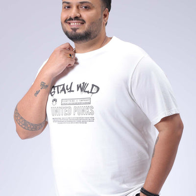 Men's Plus Size White Regular Fit Printed T-Shirt