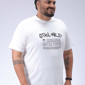 Men's Plus Size White Regular Fit Printed T-Shirt