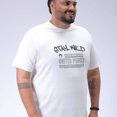 Men's Plus Size White Regular Fit Printed T-Shirt