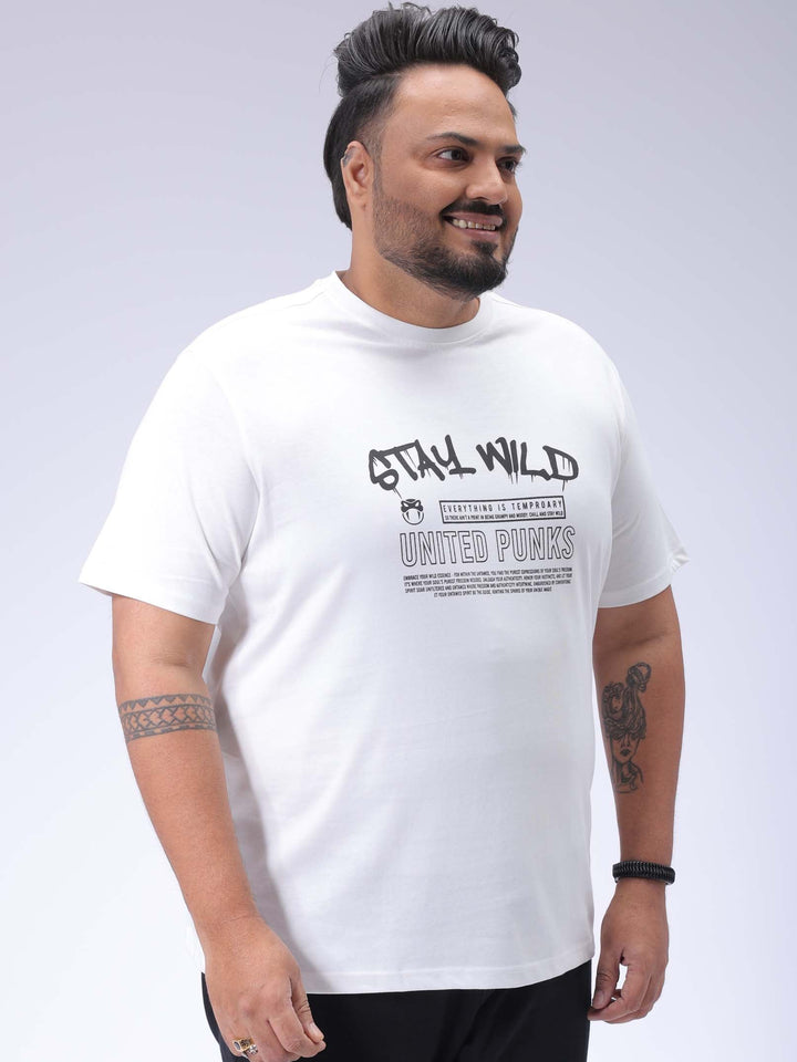 Men's Plus Size White Regular Fit Printed T-Shirt