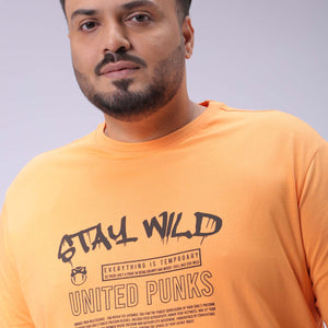 Men's Plus Size Orange Regular Fit Printed T-Shirt