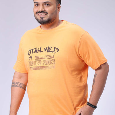 Men's Plus Size Orange Regular Fit Printed T-Shirt