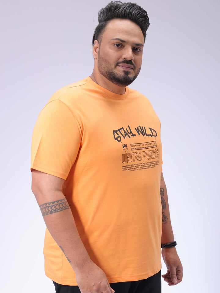 Men's Plus Size Orange Regular Fit Printed T-Shirt