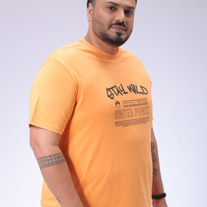 Men's Plus Size Orange Regular Fit Printed T-Shirt