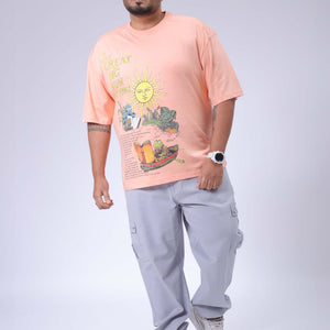 Men's Plus Size Peach Relaxed Fit Printed T-Shirt