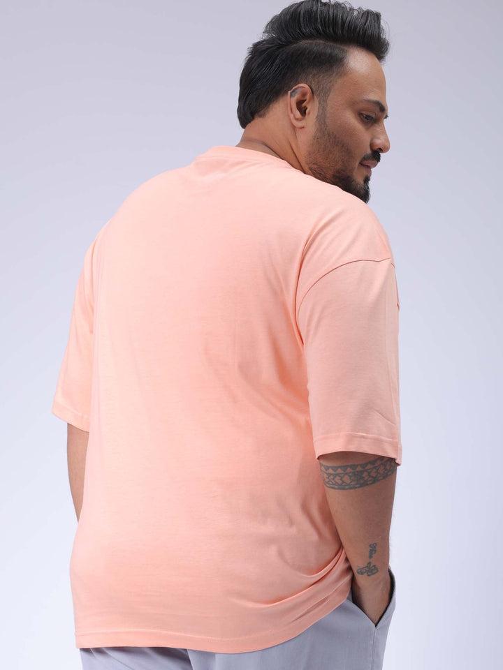 Men's Plus Size Peach Relaxed Fit Printed T-Shirt