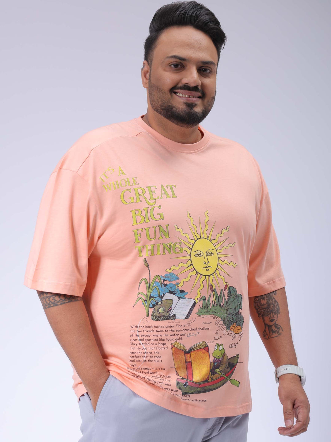 Men's Plus Size Peach Relaxed Fit Printed T-Shirt