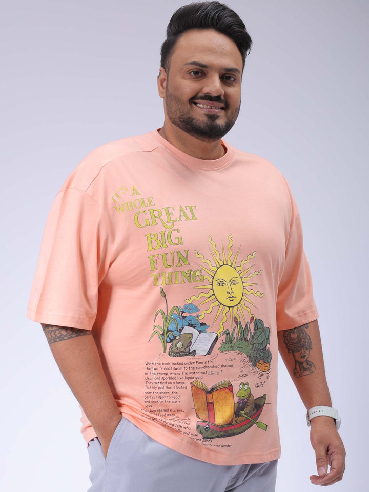 Men's Plus Size Peach Relaxed Fit Printed T-Shirt