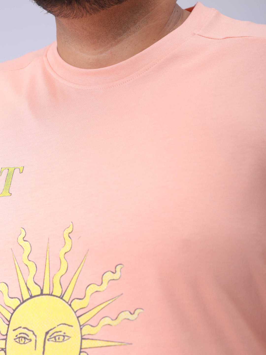 Men's Plus Size Peach Relaxed Fit Printed T-Shirt