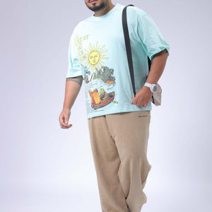 Men's Plus Size Green Relaxed Fit Printed T-Shirt