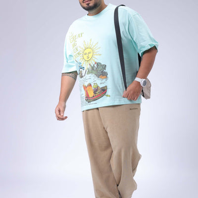 Men's Plus Size Green Relaxed Fit Printed T-Shirt