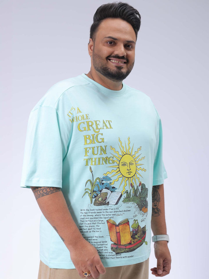 Men's Plus Size Green Relaxed Fit Printed T-Shirt