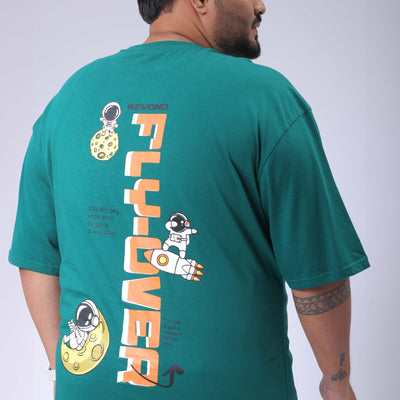 Men's Plus Size Green Relaxed Fit Back Printed T-Shirt