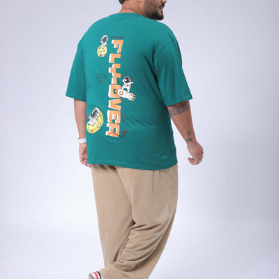 Men's Plus Size Green Relaxed Fit Back Printed T-Shirt