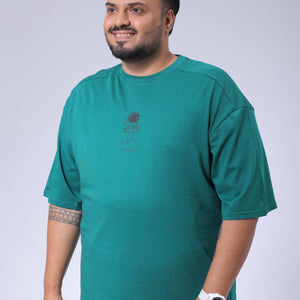 Men's Plus Size Green Relaxed Fit Back Printed T-Shirt