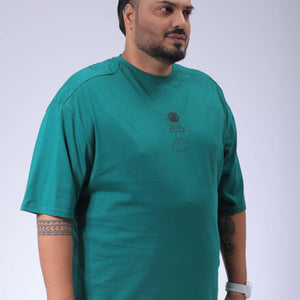Men's Plus Size Green Relaxed Fit Back Printed T-Shirt