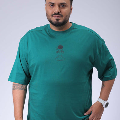 Men's Plus Size Green Relaxed Fit Back Printed T-Shirt