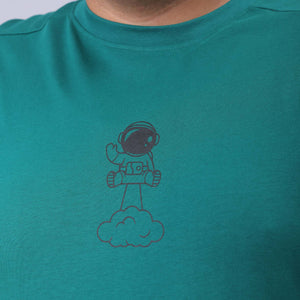 Men's Plus Size Green Relaxed Fit Back Printed T-Shirt