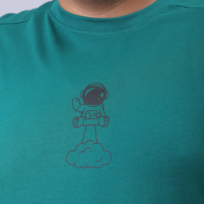 Men's Plus Size Green Relaxed Fit Back Printed T-Shirt