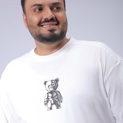 Men's Plus Size White Relaxed Fit Printed T-Shirt