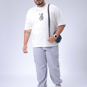 Men's Plus Size White Relaxed Fit Printed T-Shirt