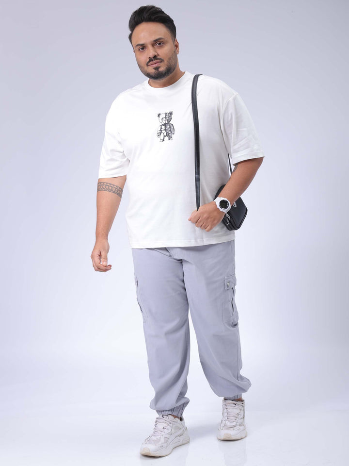 Men's Plus Size White Relaxed Fit Printed T-Shirt