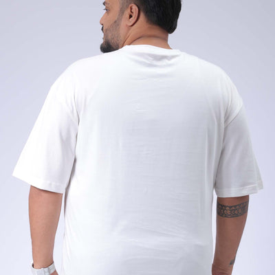 Men's Plus Size White Relaxed Fit Printed T-Shirt