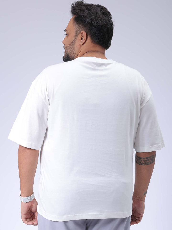 Men's Plus Size White Relaxed Fit Printed T-Shirt