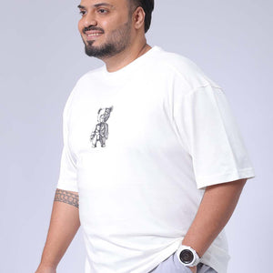 Men's Plus Size White Relaxed Fit Printed T-Shirt