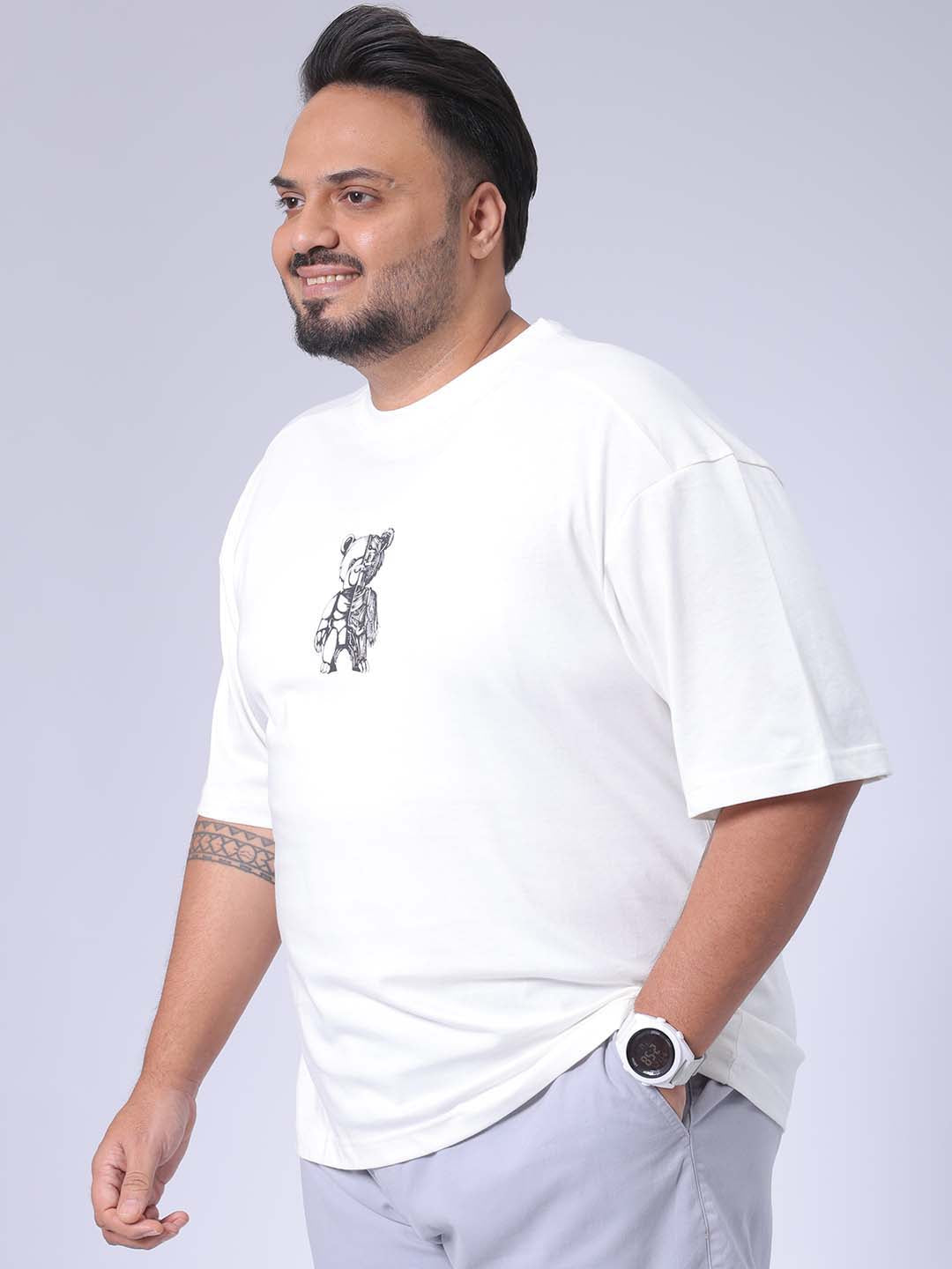 Men's Plus Size White Relaxed Fit Printed T-Shirt