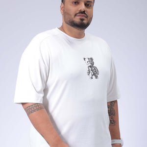 Men's Plus Size White Relaxed Fit Printed T-Shirt