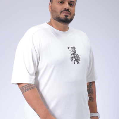Men's Plus Size White Relaxed Fit Printed T-Shirt